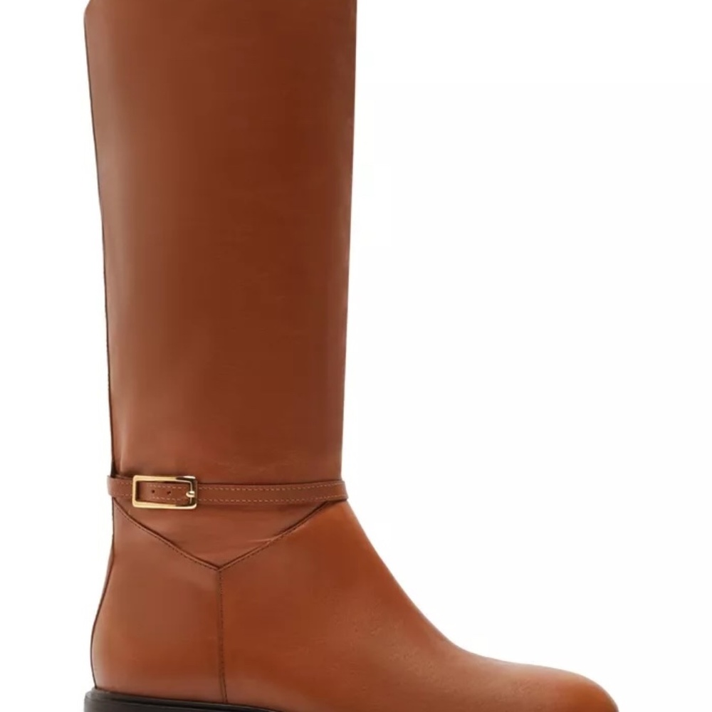 Arezzo Women’s Tall Leather Riding Boots Caramel , Gold Buckle Detail , NEW - Picture 9 of 11
